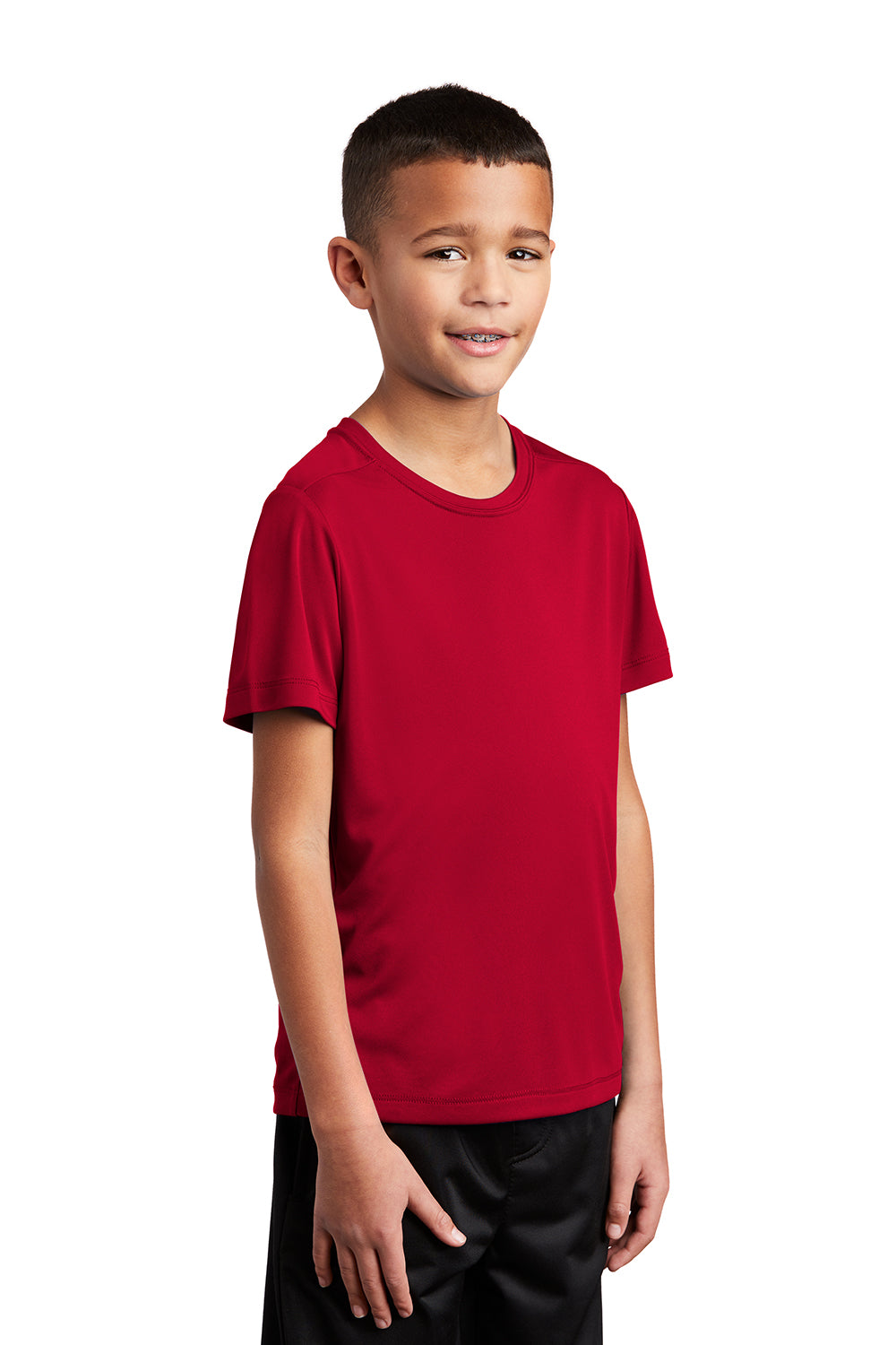 Sport-Tek YST420 Youth Moisture Wicking Short Sleeve Crewneck T-Shirt True Red Model 3q