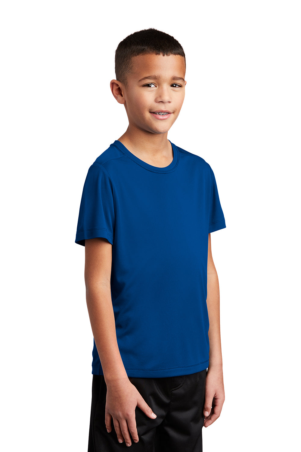 Sport-Tek YST420 Youth Moisture Wicking Short Sleeve Crewneck T-Shirt True Royal Blue Model 3q