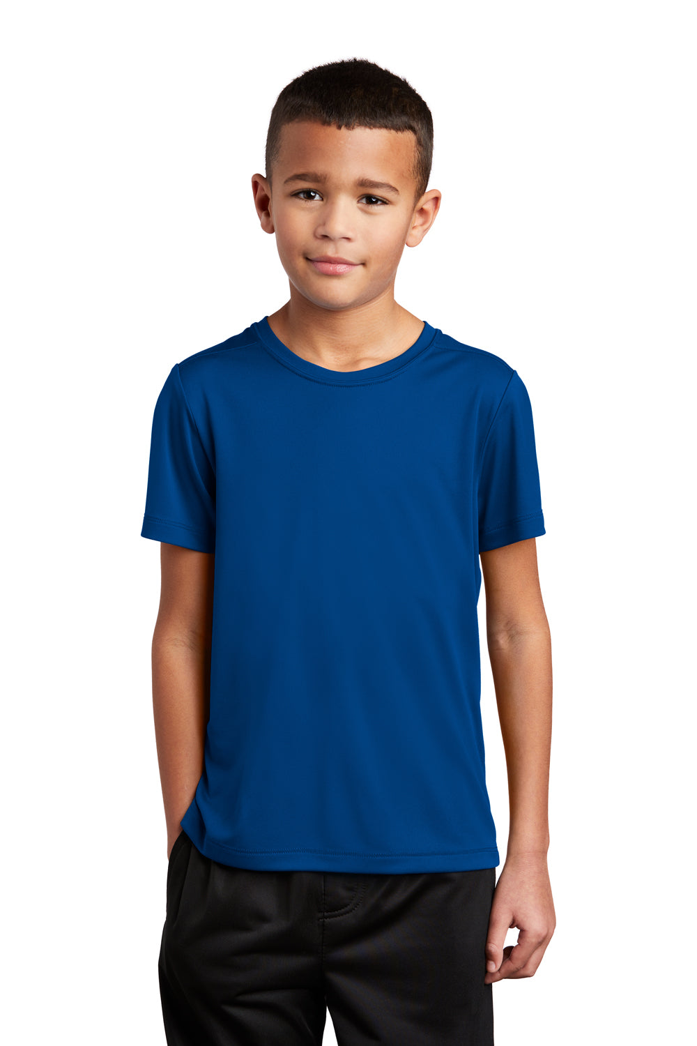 Sport-Tek YST420 Youth Moisture Wicking Short Sleeve Crewneck T-Shirt True Royal Blue Model Front