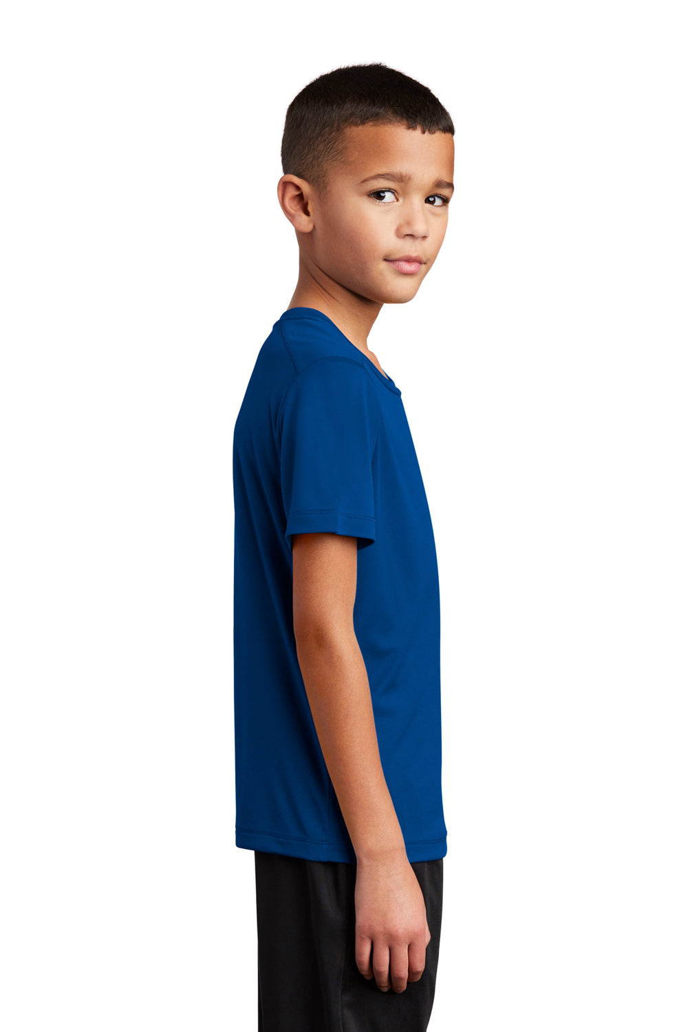 Sport-Tek YST420 Youth Moisture Wicking Short Sleeve Crewneck T-Shirt True Royal Blue Model Side