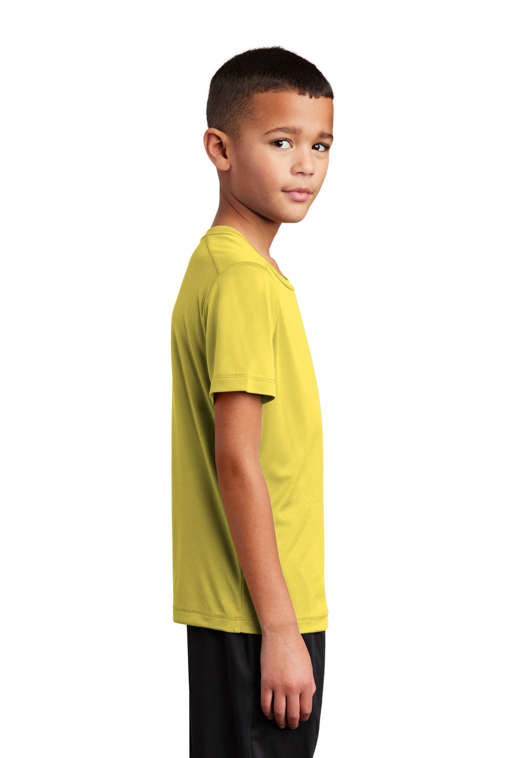 Sport-Tek YST420 Youth Moisture Wicking Short Sleeve Crewneck T-Shirt Yellow Model Side