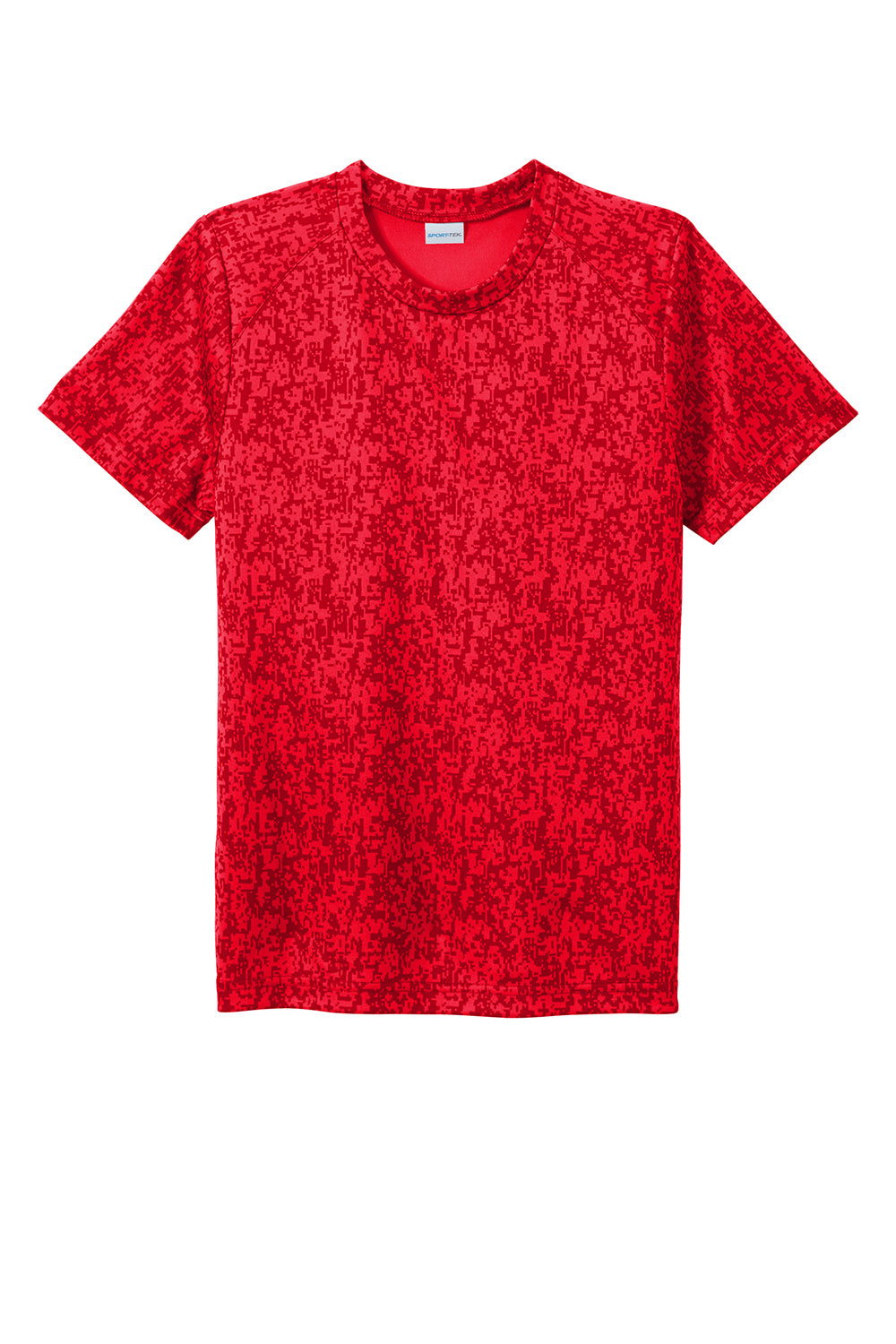 Sport-Tek YST460 Youth Digi Camo Moisture Wicking Short Sleeve Crewneck T-Shirt True Red Flat Front