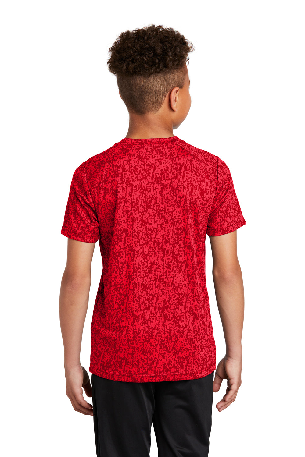 Sport-Tek YST460 Youth Digi Camo Moisture Wicking Short Sleeve Crewneck T-Shirt True Red Model Back