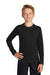 Sport-Tek YST470LS Youth Rashguard Moisture Wicking Long Sleeve Crewneck T-Shirt Black Model Front