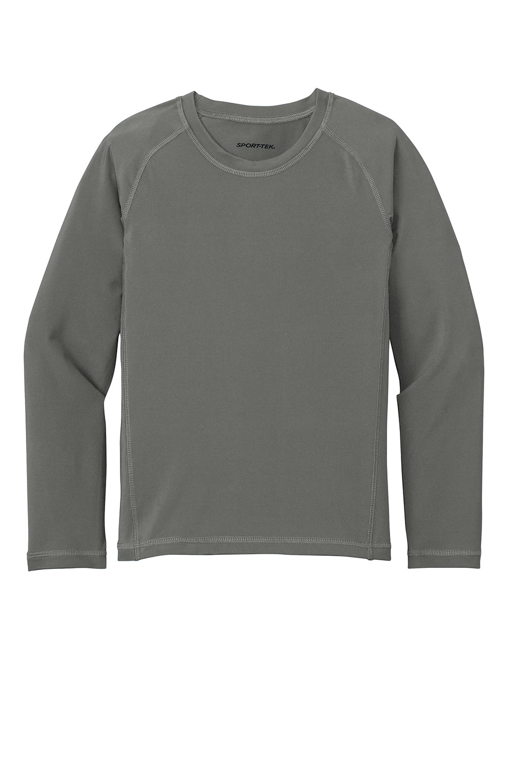 Sport-Tek YST470LS Youth Rashguard Moisture Wicking Long Sleeve Crewneck T-Shirt Dark Smoke Grey Flat Front