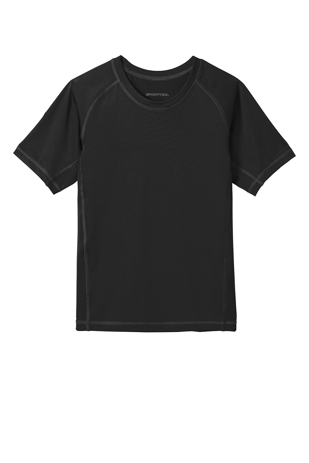 Sport-Tek YST470 Youth Rashguard Moisture Wicking Short Sleeve Crewneck T-Shirt Black Flat Front