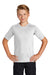 Sport-Tek YST470 Youth Rashguard Moisture Wicking Short Sleeve Crewneck T-Shirt White Model Front