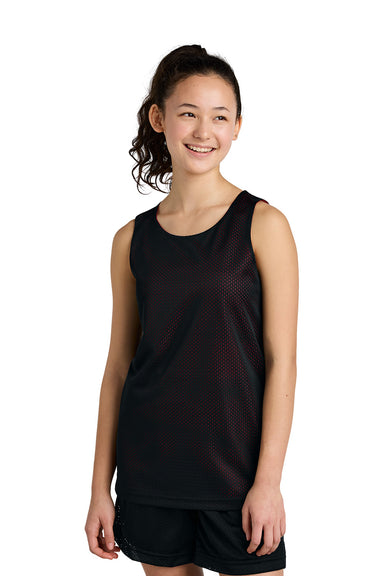 Sport-Tek YST5000 Youth PosiCharge Reversible Mesh Tank Top Black/Deep Red Model Front