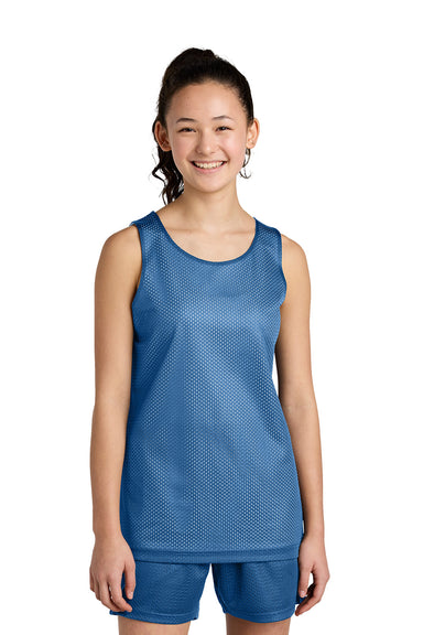 Sport-Tek YST5000 Youth PosiCharge Reversible Mesh Tank Top Carolina Blue/White Model Front