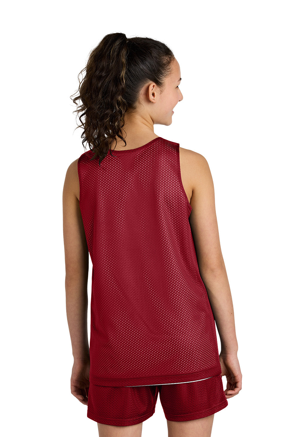 Sport-Tek YST5000 Youth PosiCharge Reversible Mesh Tank Top Deep Red/White Model Back