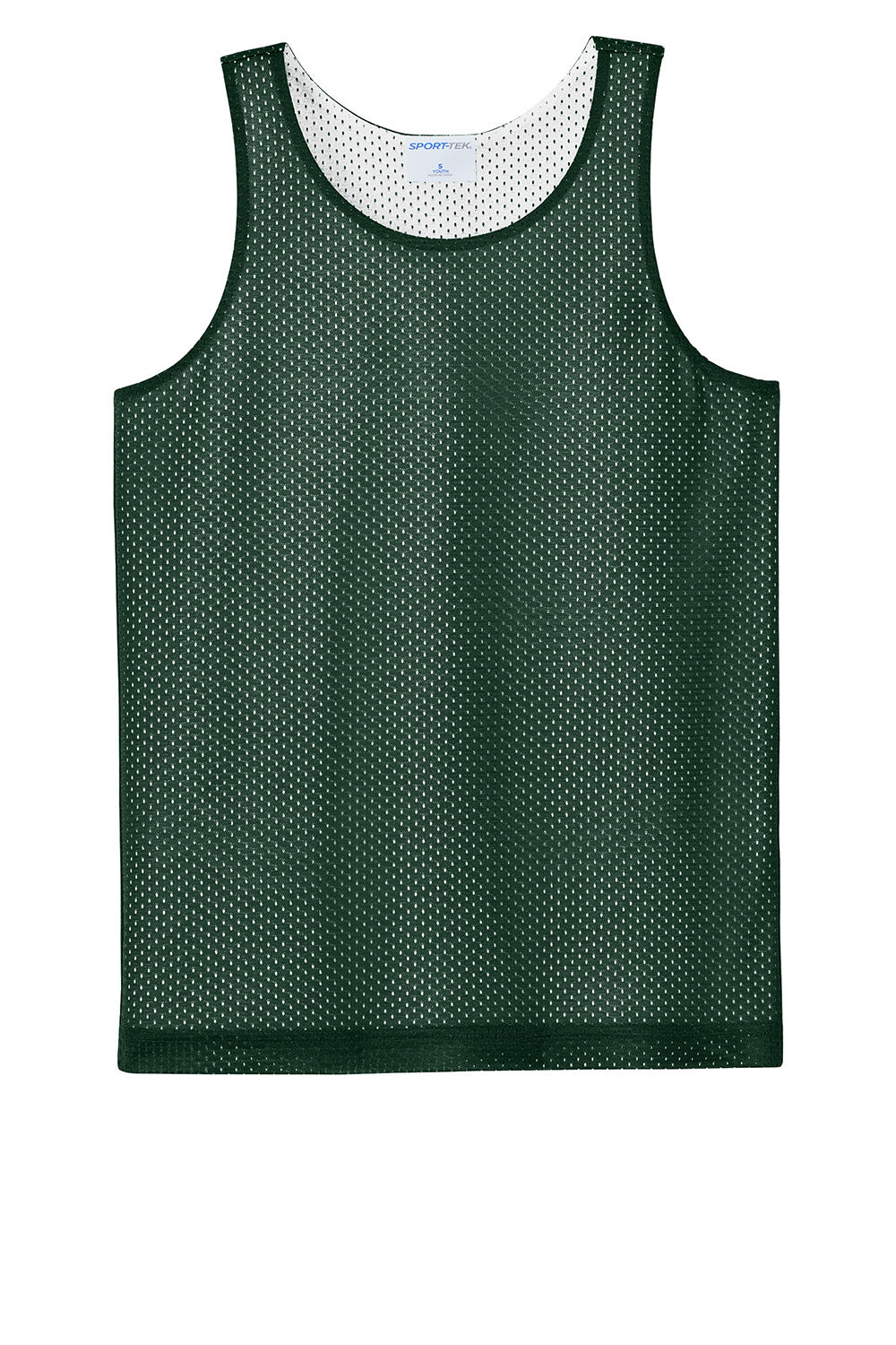 Sport-Tek YST5000 Youth PosiCharge Reversible Mesh Tank Top Forest Green/White Flat Front