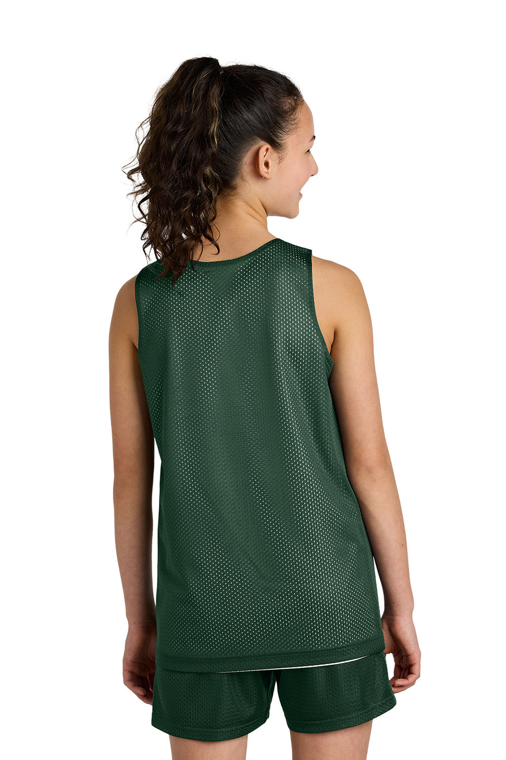 Sport-Tek YST5000 Youth PosiCharge Reversible Mesh Tank Top Forest Green/White Model Back