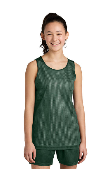 Sport-Tek YST5000 Youth PosiCharge Reversible Mesh Tank Top Forest Green/White Model Front