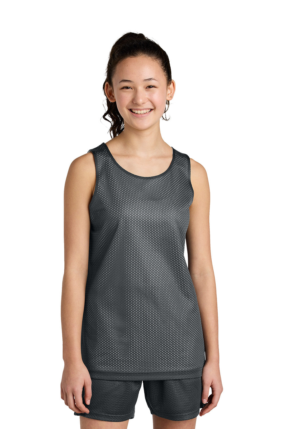 Sport-Tek YST5000 Youth PosiCharge Reversible Mesh Tank Top Iron Grey/White Model Front