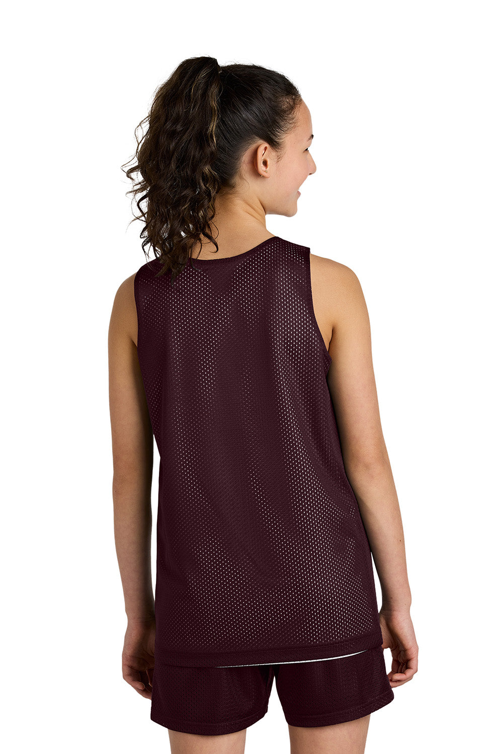 Sport-Tek YST5000 Youth PosiCharge Reversible Mesh Tank Top Maroon/White Model Back