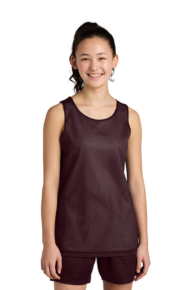 Sport-Tek YST5000 Youth PosiCharge Reversible Mesh Tank Top Maroon/White Model Front