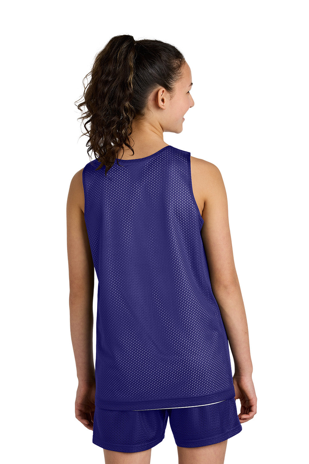 Sport-Tek YST5000 Youth PosiCharge Reversible Mesh Tank Top Purple/White Model Back