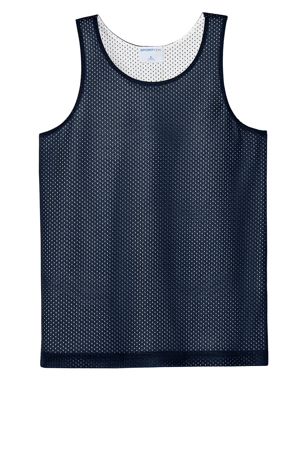 Sport-Tek YST5000 Youth PosiCharge Reversible Mesh Tank Top True Navy Blue/White Flat Front