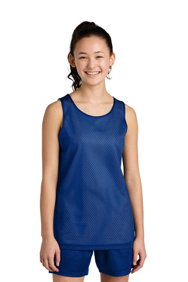 Sport-Tek YST5000 Youth PosiCharge Reversible Mesh Tank Top True Royal Blue/White Model Front