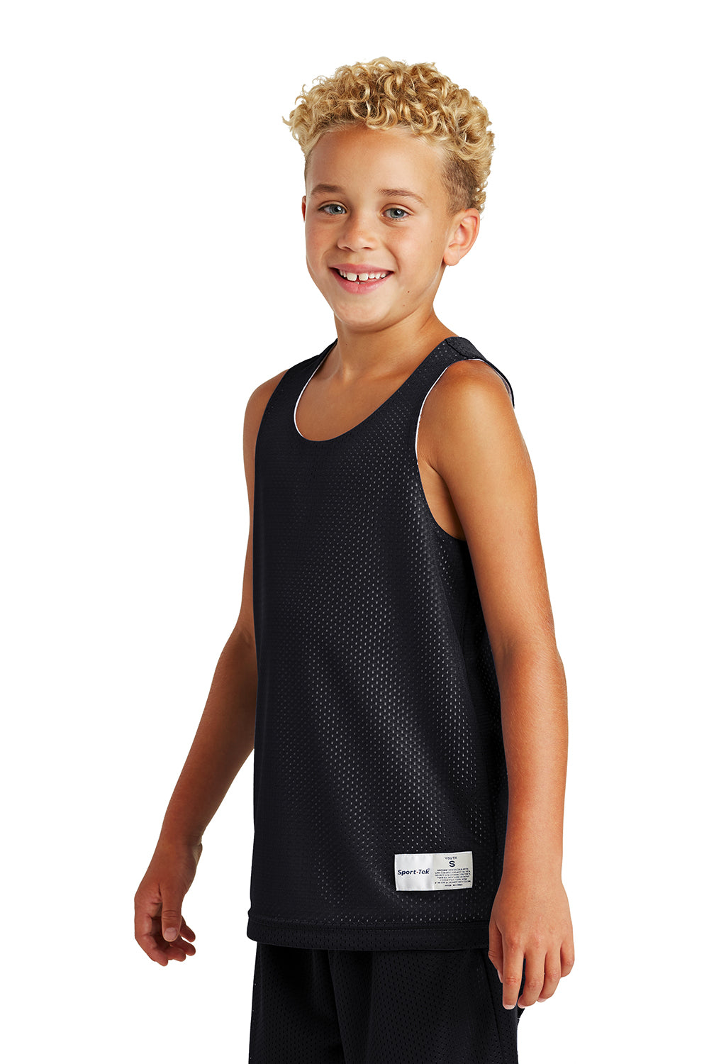 Sport-Tek YST500 Youth Reversible Mesh Moisture Wicking Tank Top Black Model 3q