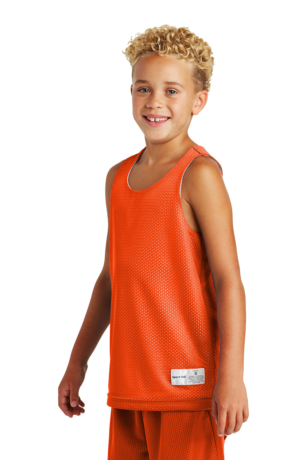 Sport-Tek YST500 Youth Reversible Mesh Moisture Wicking Tank Top Deep Orange Model 3q