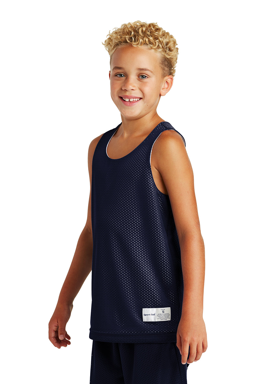 Sport-Tek YST500 Youth Reversible Mesh Moisture Wicking Tank Top True Navy Blue Model 3q