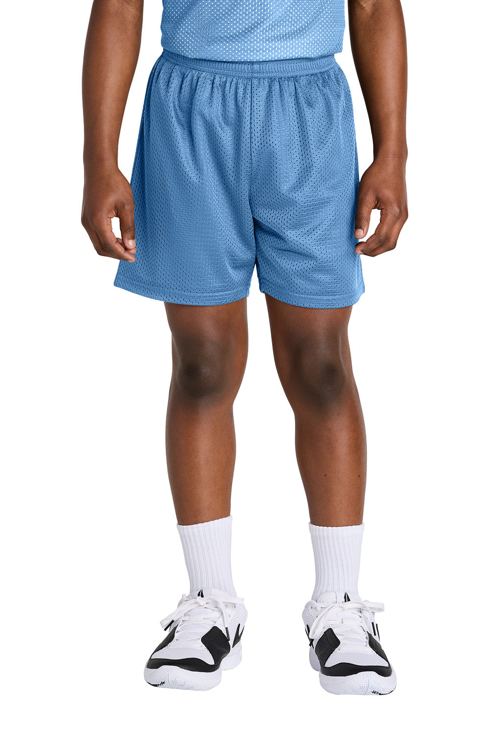 Sport-Tek YST5100 Youth PosiCharge Mesh Athletic Shorts Carolina Blue Model Front