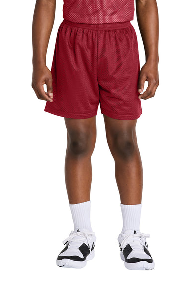 Sport-Tek YST5100 Youth PosiCharge Mesh Athletic Shorts Deep Red Model Front