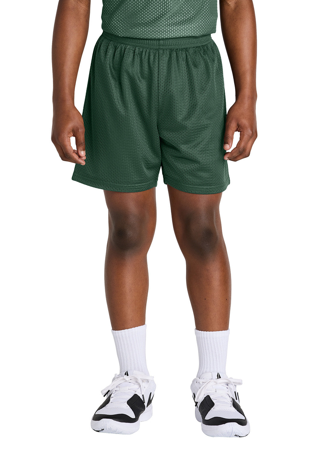 Sport-Tek YST5100 Youth PosiCharge Mesh Athletic Shorts Forest Green Model Front