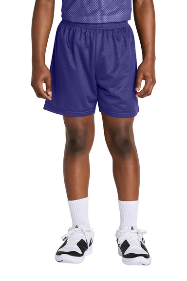 Sport-Tek YST5100 Youth PosiCharge Mesh Athletic Shorts Purple Model Front