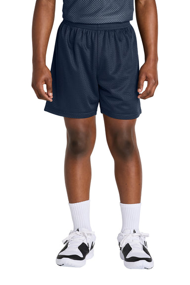 Sport-Tek YST5100 Youth PosiCharge Mesh Athletic Shorts True Navy Blue Model Front