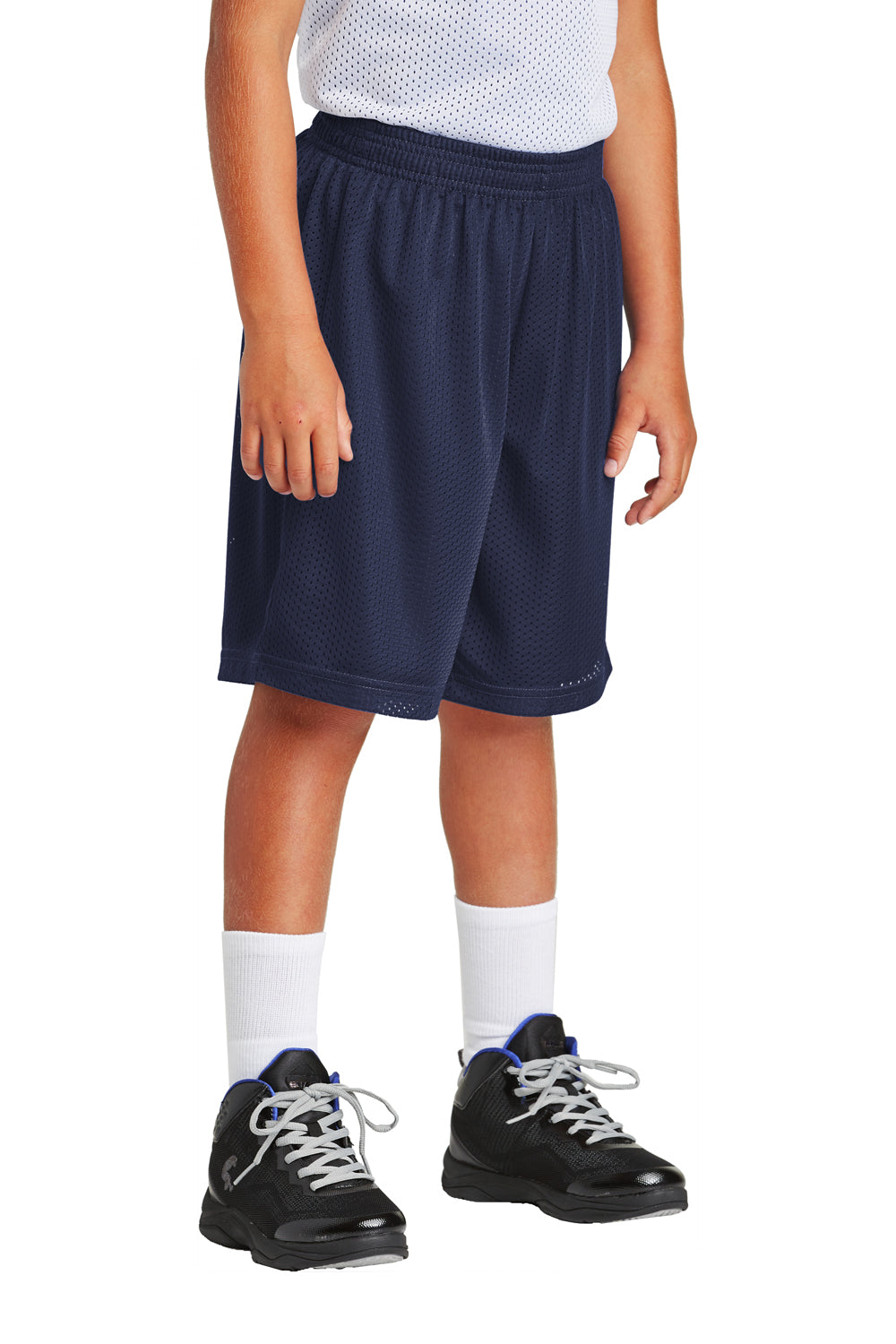 Sport-Tek YST510 Youth Moisture Wicking Classic Mesh Shorts True Navy Blue Model 3q