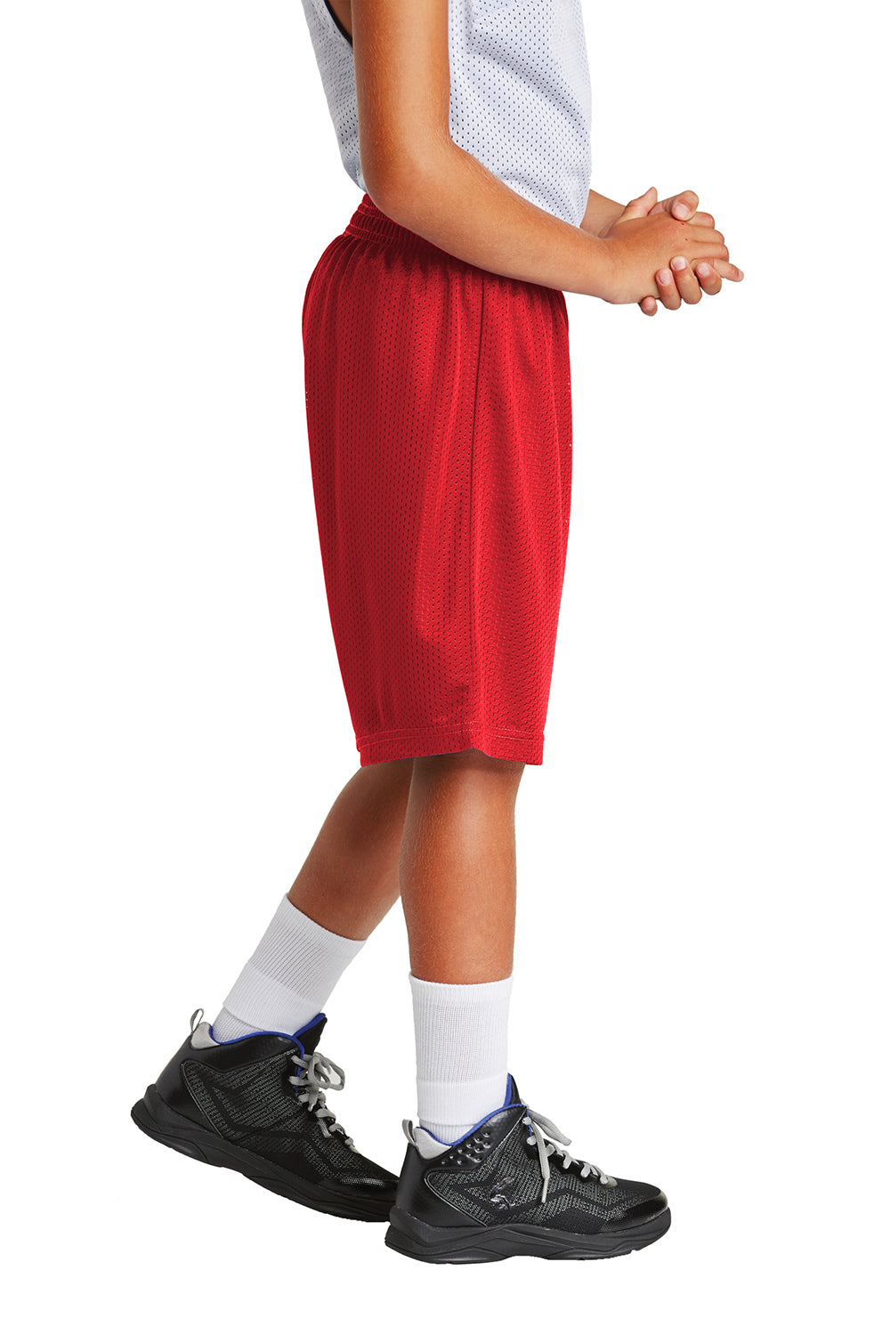 Sport-Tek YST510 Youth Moisture Wicking Classic Mesh Shorts True Red Model Side