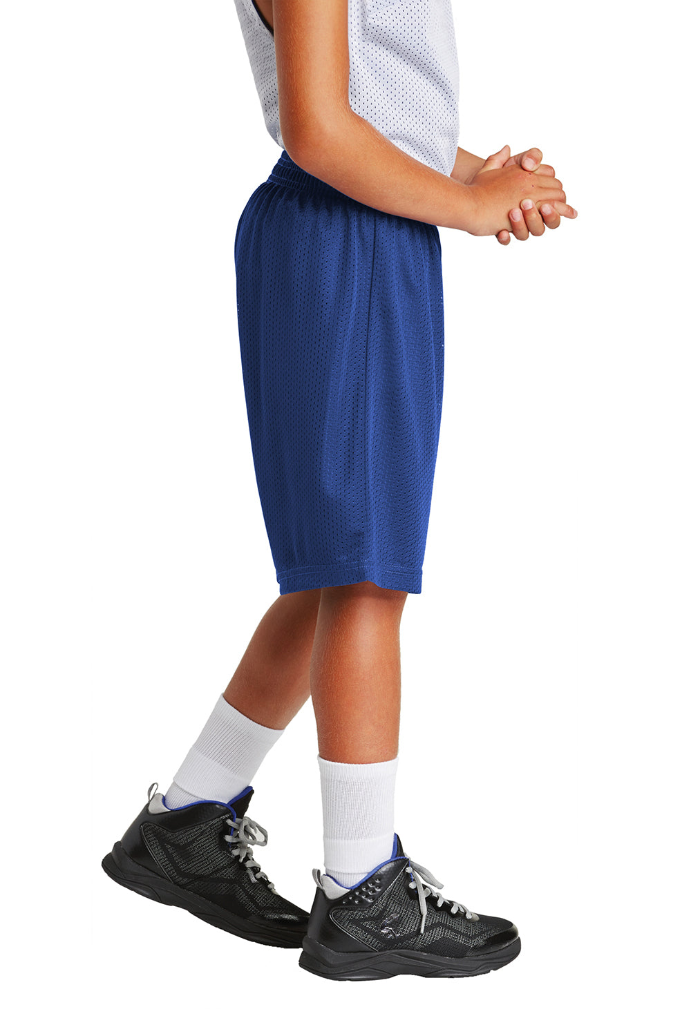 Sport-Tek YST510 Youth Moisture Wicking Classic Mesh Shorts True Royal Blue Model Side