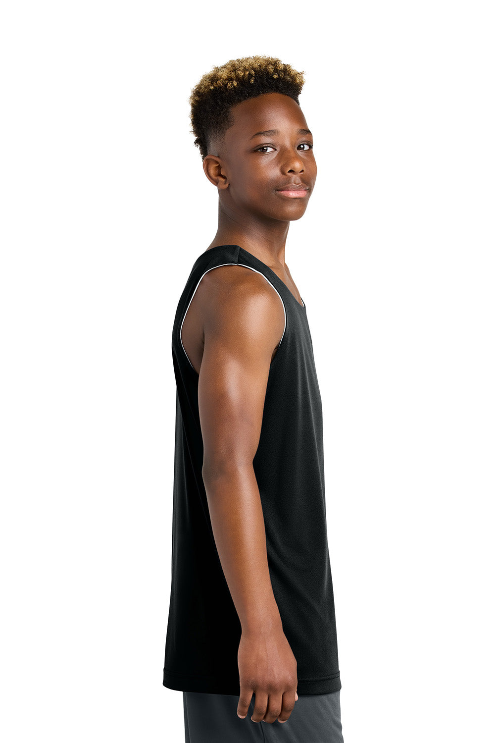 Sport-Tek YST551 Youth PosiCharge Competitor Rev Tank Top Black/White Model Side