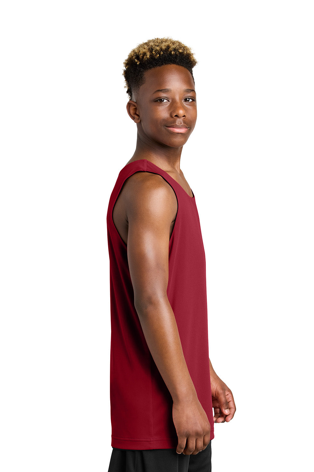 Sport-Tek YST551 Youth PosiCharge Competitor Rev Tank Top Deep Red/Black Model Side