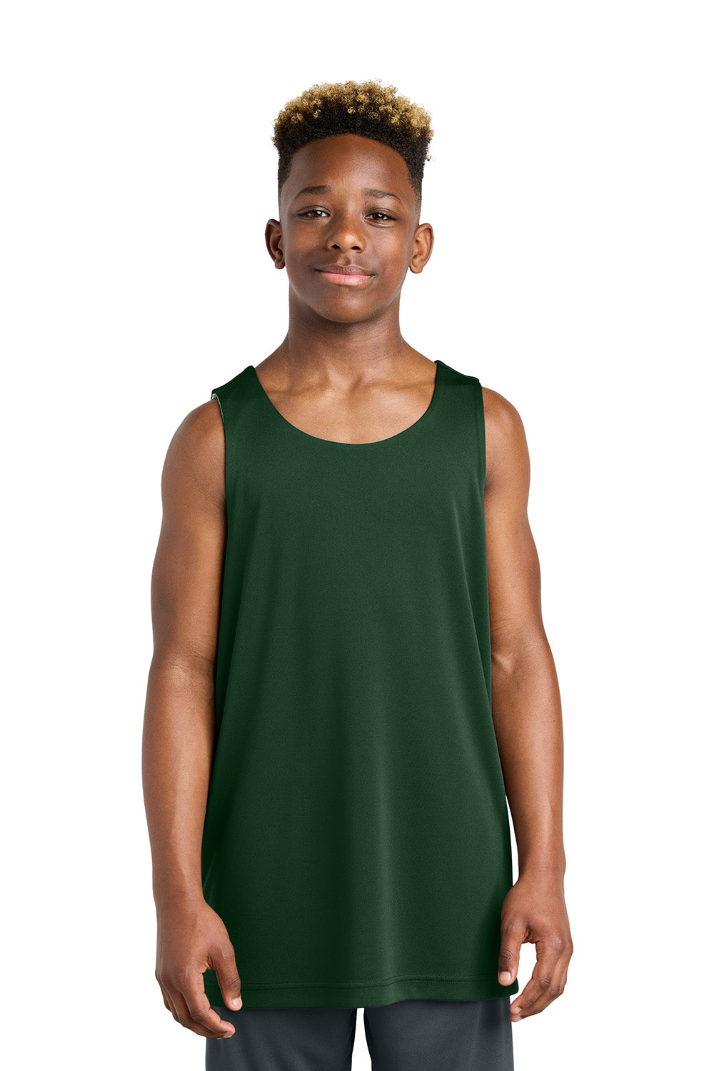 Sport-Tek YST551 Youth PosiCharge Competitor Rev Tank Top Forest Green/White Model Front