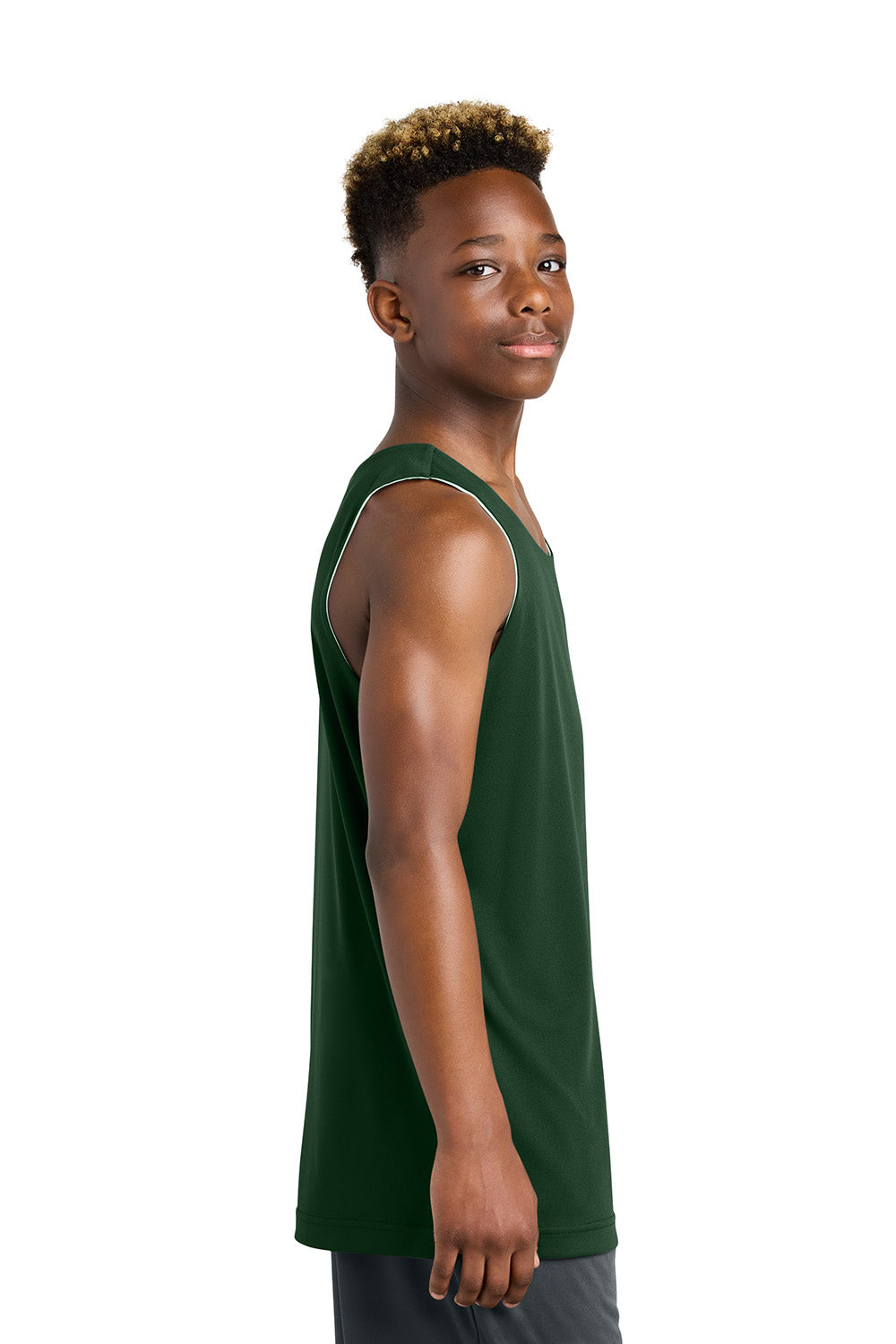 Sport-Tek YST551 Youth PosiCharge Competitor Rev Tank Top Forest Green/White Model Side