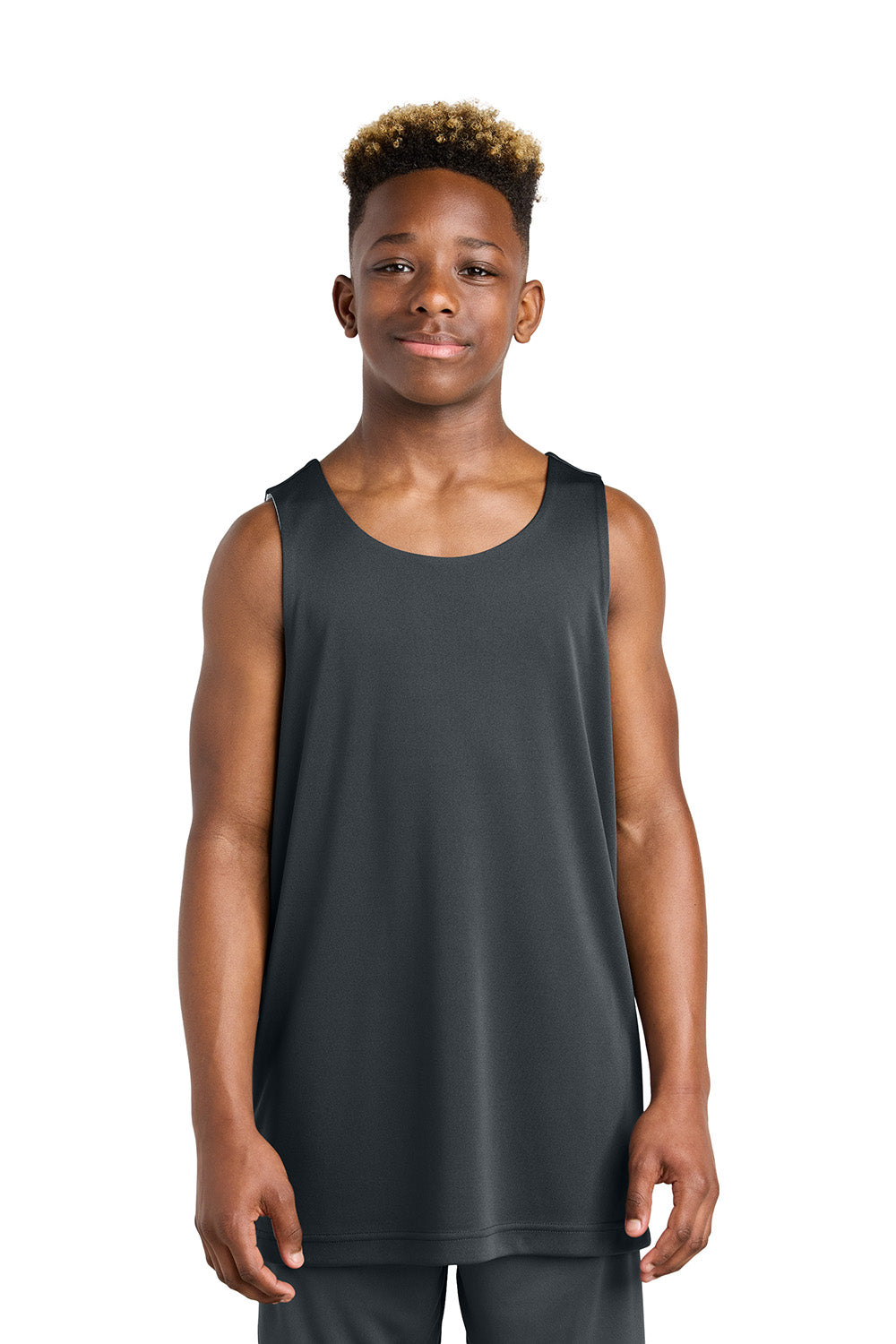 Sport-Tek YST551 Youth PosiCharge Competitor Rev Tank Top Iron Grey/White Model Front