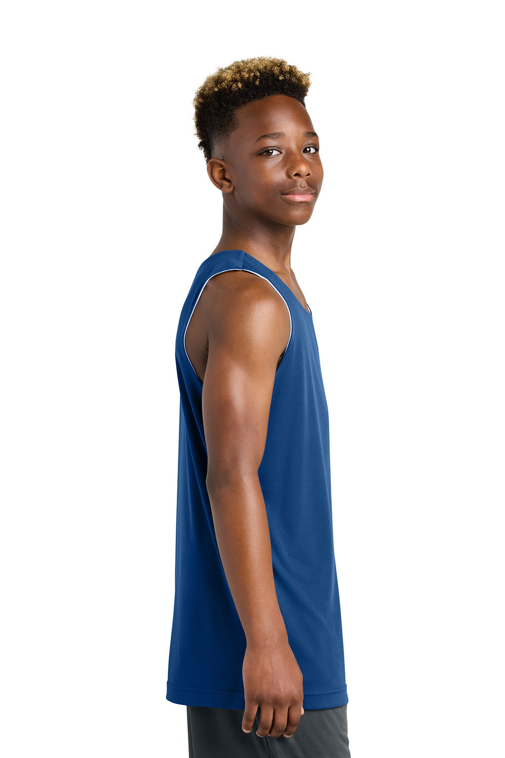 Sport-Tek YST551 Youth PosiCharge Competitor Rev Tank Top True Royal Blue/White Model Side