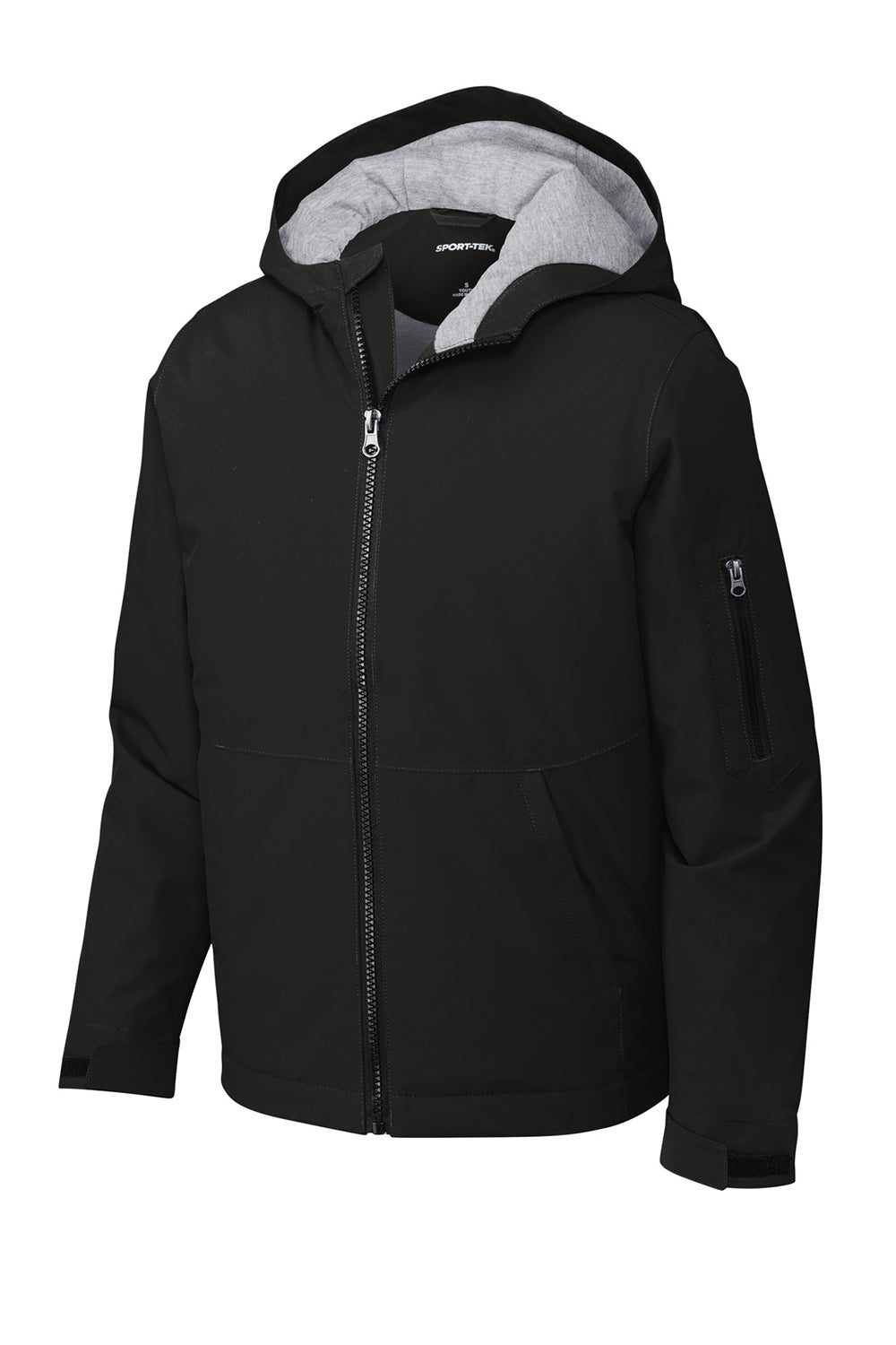 Sport-Tek YST56 Youth Waterproof Insulated Full Zip Hooded Jacket Black Flat Front