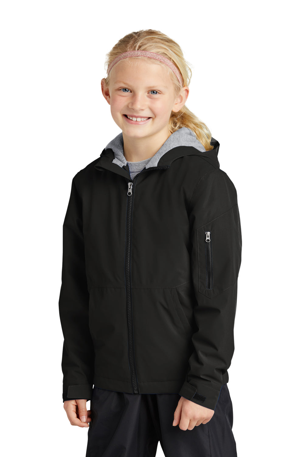 Sport-Tek YST56 Youth Waterproof Insulated Full Zip Hooded Jacket Black Model 3q