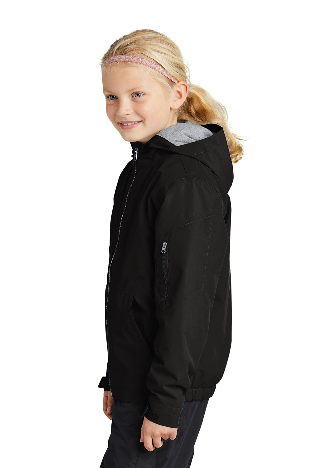 Sport-Tek YST56 Youth Waterproof Insulated Full Zip Hooded Jacket Black Model Side