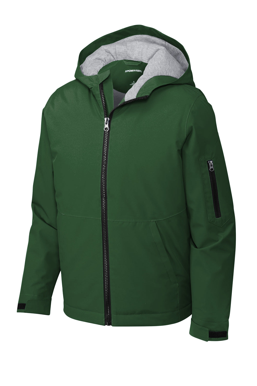 Sport-Tek YST56 Youth Waterproof Insulated Full Zip Hooded Jacket Forest Green Flat Front