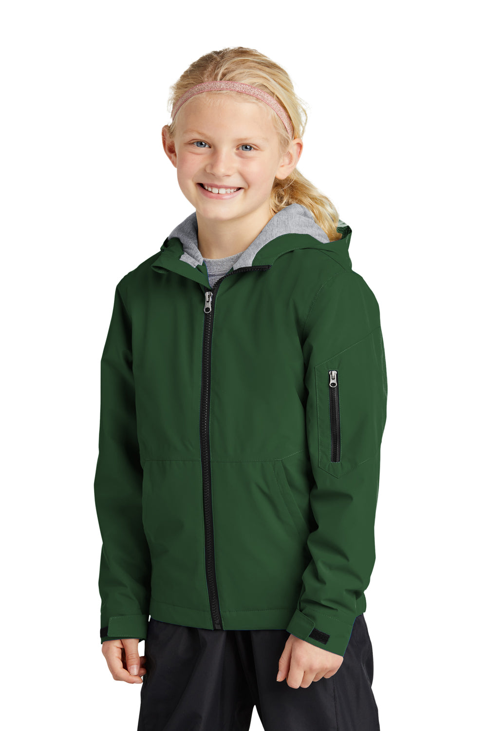 Sport-Tek YST56 Youth Waterproof Insulated Full Zip Hooded Jacket Forest Green Model 3q