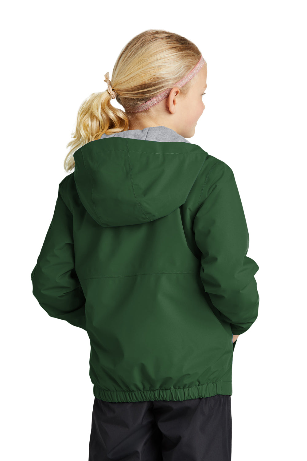 Sport-Tek YST56 Youth Waterproof Insulated Full Zip Hooded Jacket Forest Green Model Back