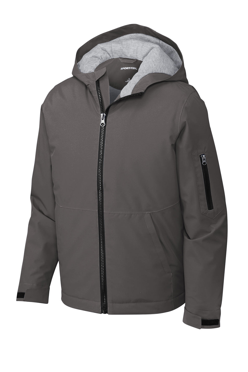 Sport-Tek YST56 Youth Waterproof Insulated Full Zip Hooded Jacket Graphite Grey Flat Front