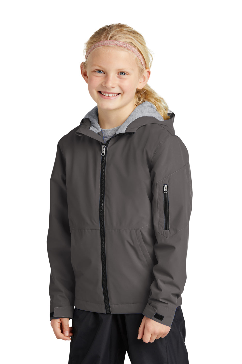 Sport-Tek YST56 Youth Waterproof Insulated Full Zip Hooded Jacket Graphite Grey Model 3q