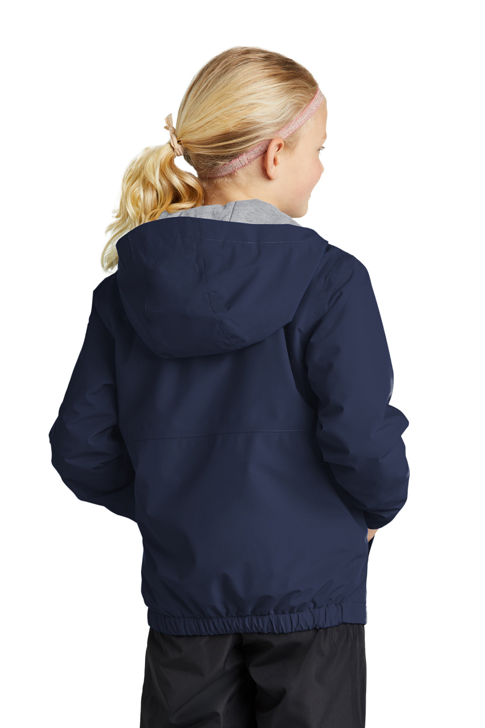 Sport-Tek YST56 Youth Waterproof Insulated Full Zip Hooded Jacket True Navy Blue Model Back