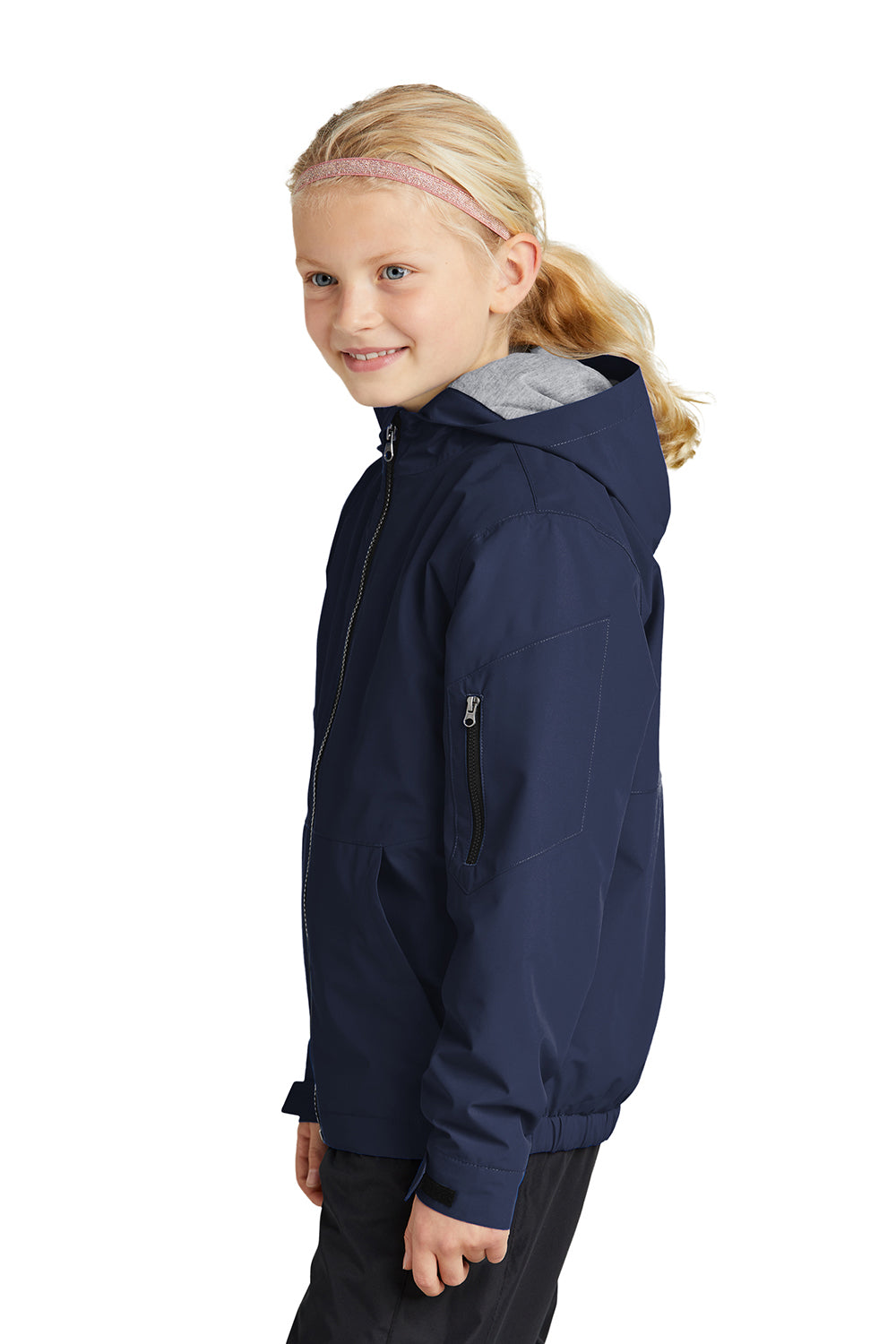 Sport-Tek YST56 Youth Waterproof Insulated Full Zip Hooded Jacket True Navy Blue Model Side